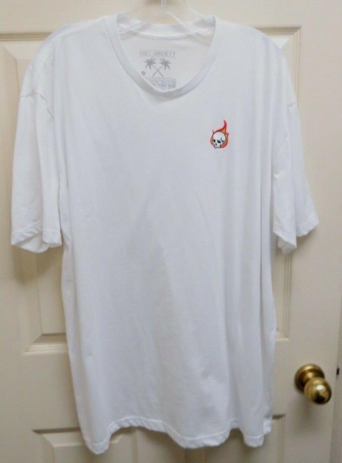 Riot Society Embroidered Skull Flame XXL Men's T-Shirt White NWOT