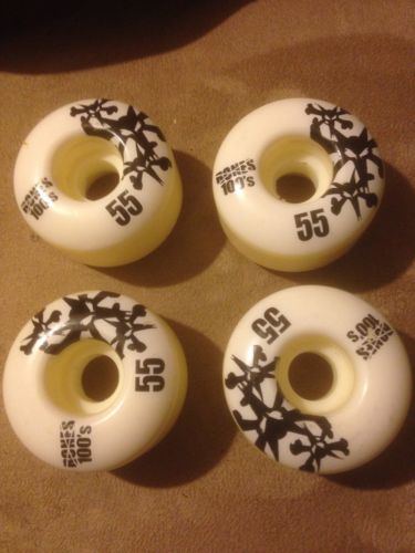 NEW! Bones 100's Wheels 55mm Rat Bones White Skateboard Wheels Set Of 4