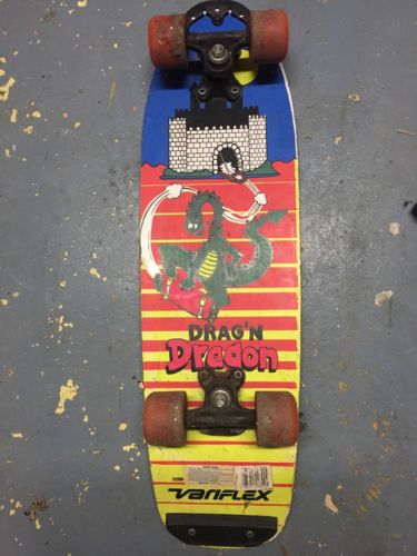 Vintage Variflex Hi-Tail Skateboard Black White Drag’n Dragon Old School Deck