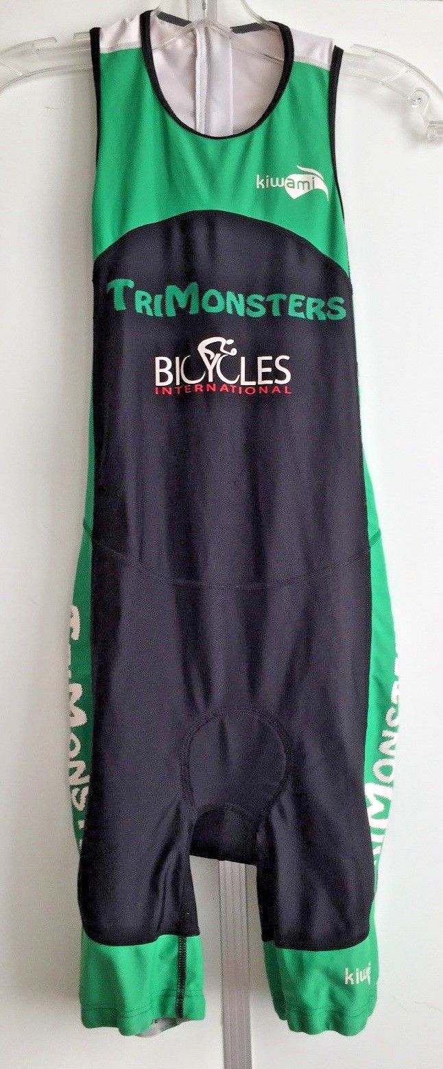 Kiwami  Men's Tri-Suit Black/Green Padded Shorts XS  One Piece Zip