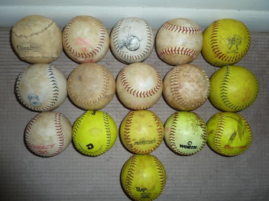 16 Used White and Yellow Softballs