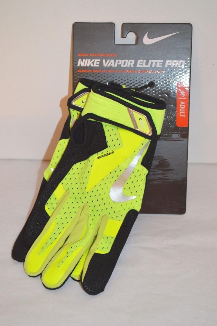 New $60 Nike Vapor Elite Pro Adult Batting Glove Volt/Black Medium/M Hyperfuse