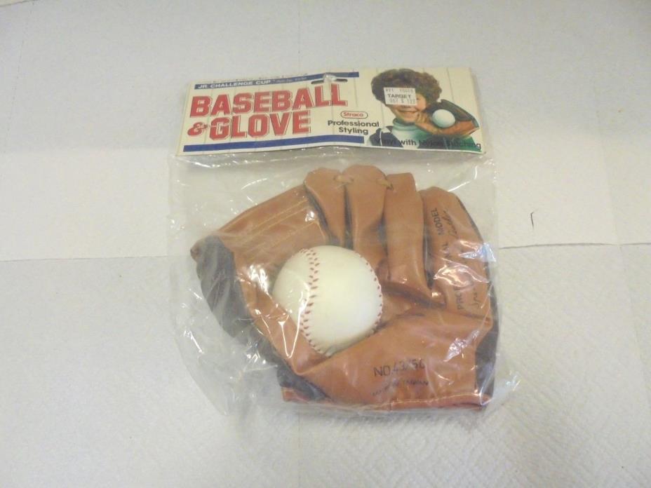 child's vinyl baseball glove & ball straco jr challenge  nylon stitching 1986