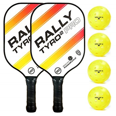 Rally Tyro 2 Pro Pickleball Paddle 2 Paddle / 4 Ball Bundle - White