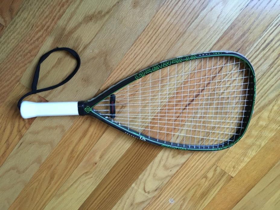 GEARBOX 2018 GBX1 165T, BLACK RACQUETBALL RACKET w GREEN DETAILING.