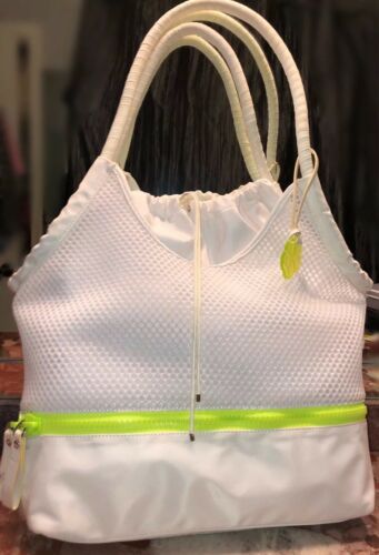 NWT $168 TRINA TURK White Net Mesh Tennis Racquet Sports Bag Tote Handbag