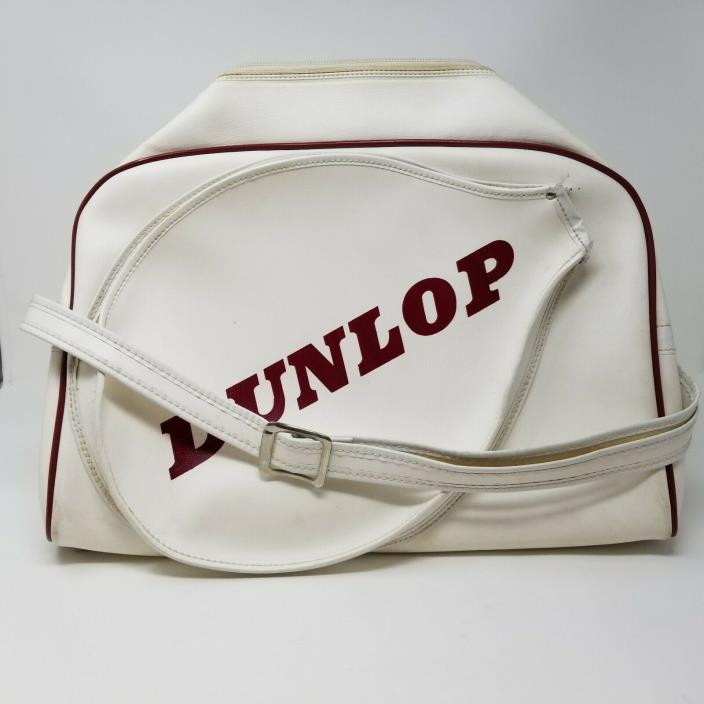 Vintage Dunlop Tennis Bag White Leather Red Trim Retro Style Racquet Case