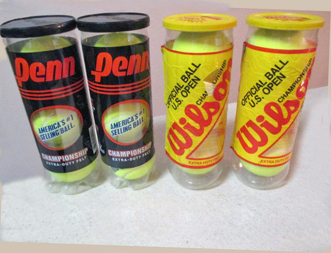 4 CANS, CONTAINERS OF EXTRA DUTY FELT TENNIS BALLS, 2 CANS WILSON, 2 CANS PENN