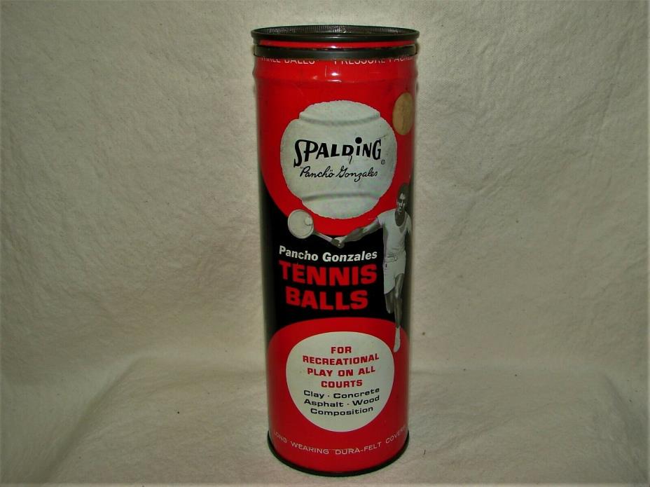 Vintage 1960's Spalding  Pancho Gonzales tennis balls RED Tin Can made in U.K.