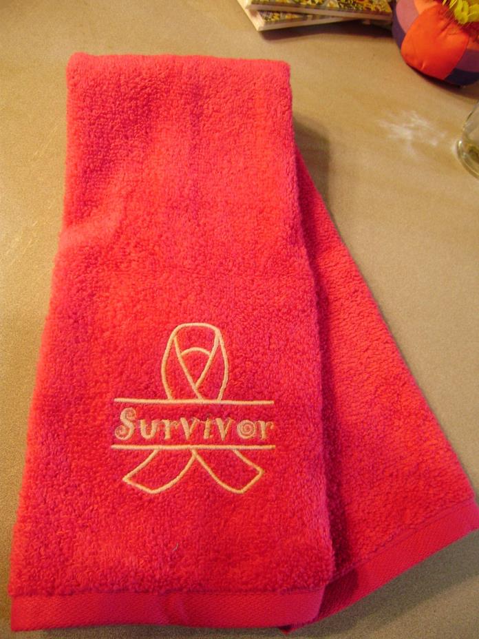 Free personalizing SURVIVOR! Custom machine embroidered Sports Towel pink ribbon