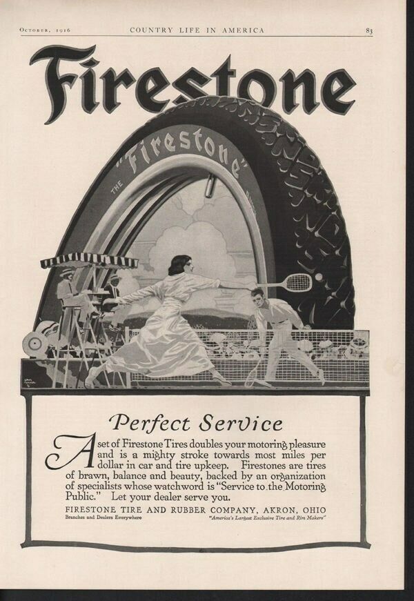 1916 FIRESTONE TENNIS TIRE SPORT AKRON AUTO CAR ATHLETE14440