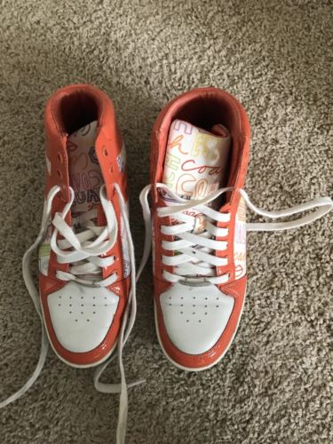 AUTHENTIC COACH Women high top sneakers orange size 8