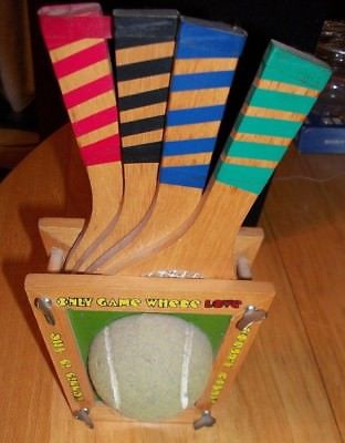 VINTAGE WOOD TENNIS RACKET RACQUET COASTERS PRESS STAND 1977 ORIGINAL