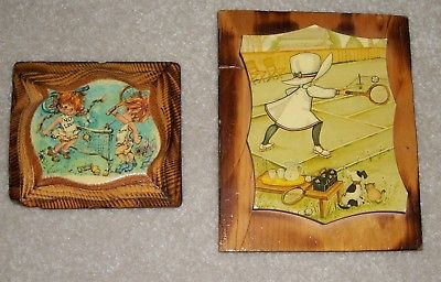 VINTAGE WOOD TENNIS PLAQUES 1970S ORIGINAL OWNER