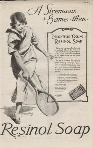 1920 RESINOL SOAP FLEMMING TENNIS SPORT RAQUET WASH AD8600