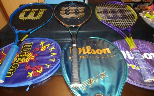 3 Wilson Tennis Rackets SPS Superlight Power Series + Rakattack & Rackattack Jr.