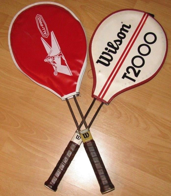Vintage Metal Tennis Rackets Racquets 2 X Wilson T2000 One W/ Original Cover