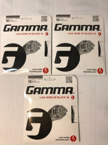 Set of 3 NEW Gamma Live Wire XP Black 16G Tennis String Lot 1.32mm 40ft GLWX-11