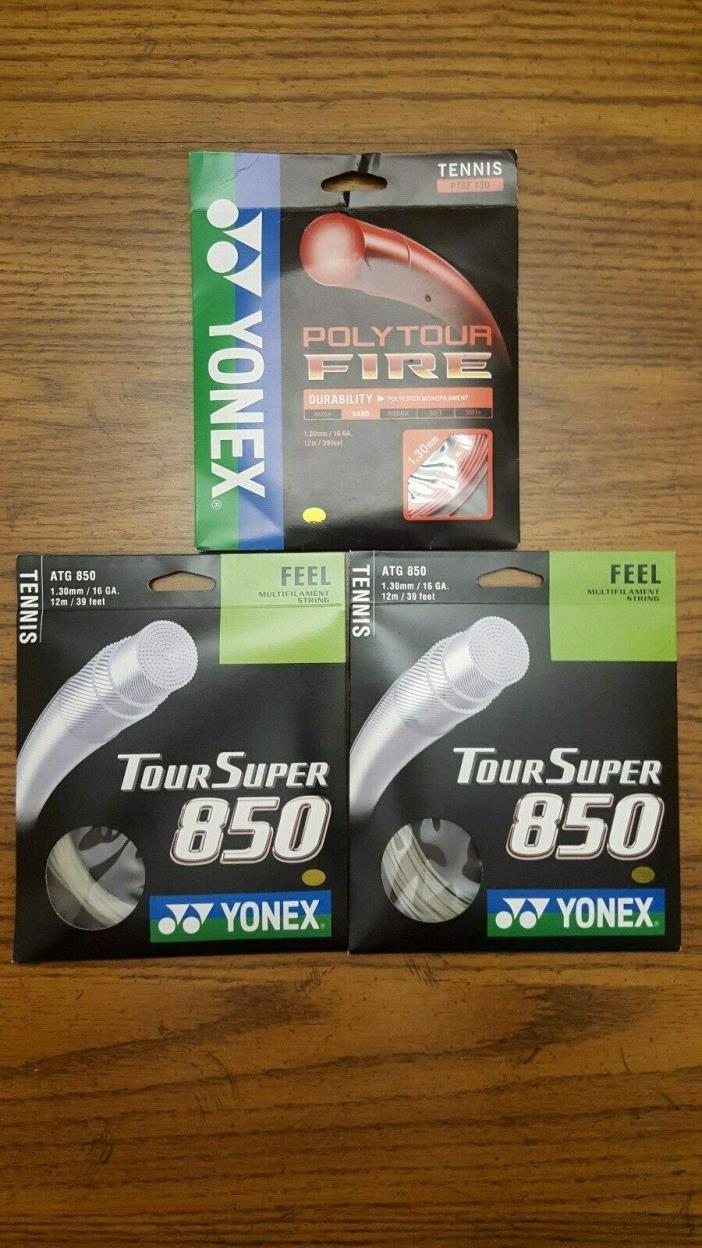 Yonex Tour Super 850 16g  Two Sets Natural, Polytour Fire 16g One Set  Lot of 3