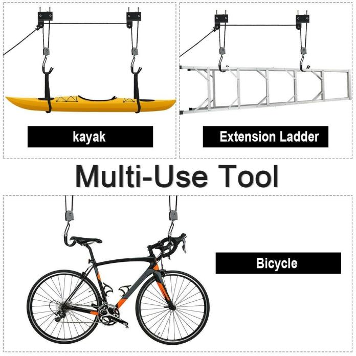 Bike Garage Storage Lift-Bicycle Hoist Hanger Rack-Ceiling Mounted Pulley w/Rope