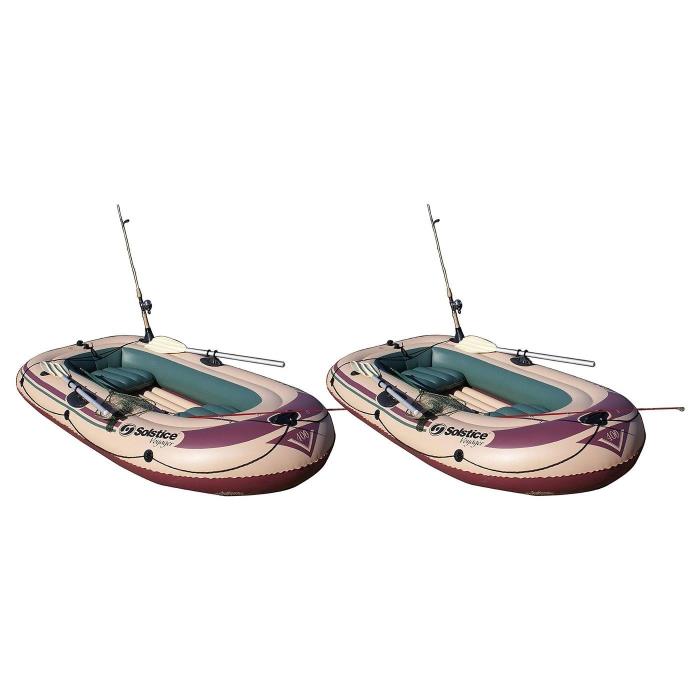 Solstice Swimline Voyager Inflatable 4 Person Fishing Leisure Boat Raft (2 Pack)