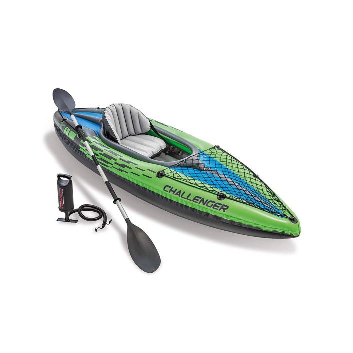 New Outdoor River Intex Challenger K1 Kayak 1-Person Inflatable Aluminum Set