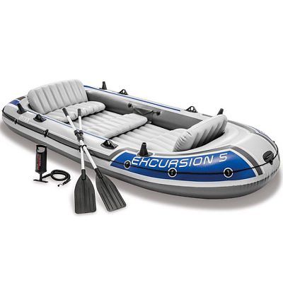 Inflatable Boat Set Intex 5-Person Fishing Dinghy Rafting Aluminum Oars Air Pump