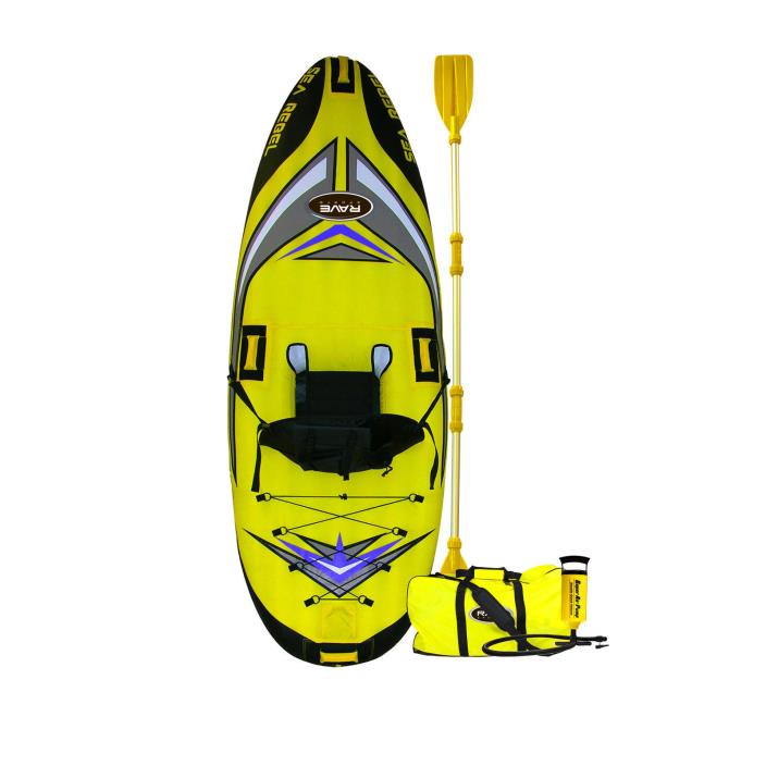 RAVE Sports 1 person Sea Rebel Lightweight Inflatable Kayak with Pump, Yellow