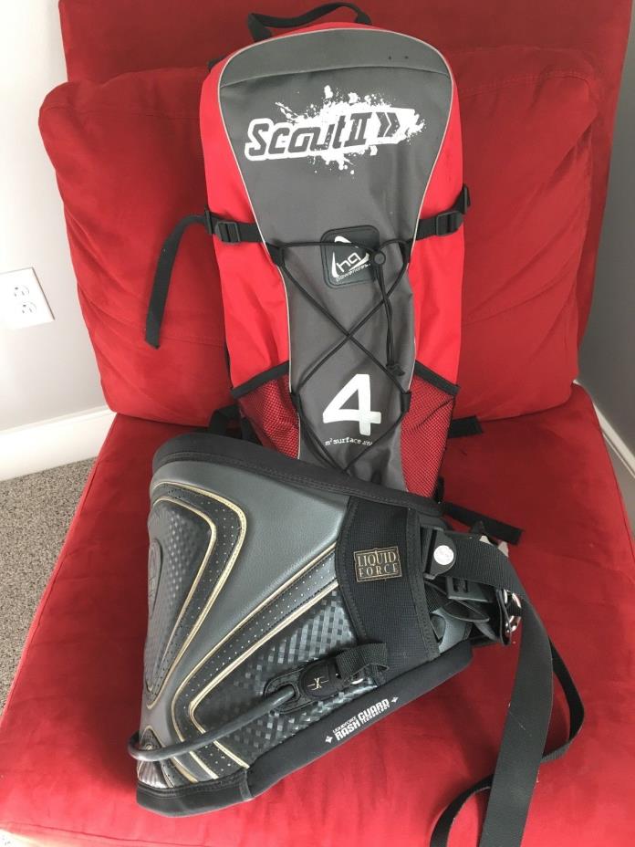 Kiteboarding trainer package- Hq Scout II 4m kite and Liquid Force Harness XL