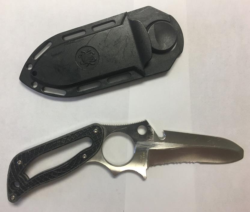 Spyderco Caspian2 Salt Dive Knife w/ Line Cutter & Sheath Blunt Tip for Prying