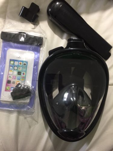 Snorkeling Mask Black With Waterproof Pouch And Go Pro Mount L/XL
