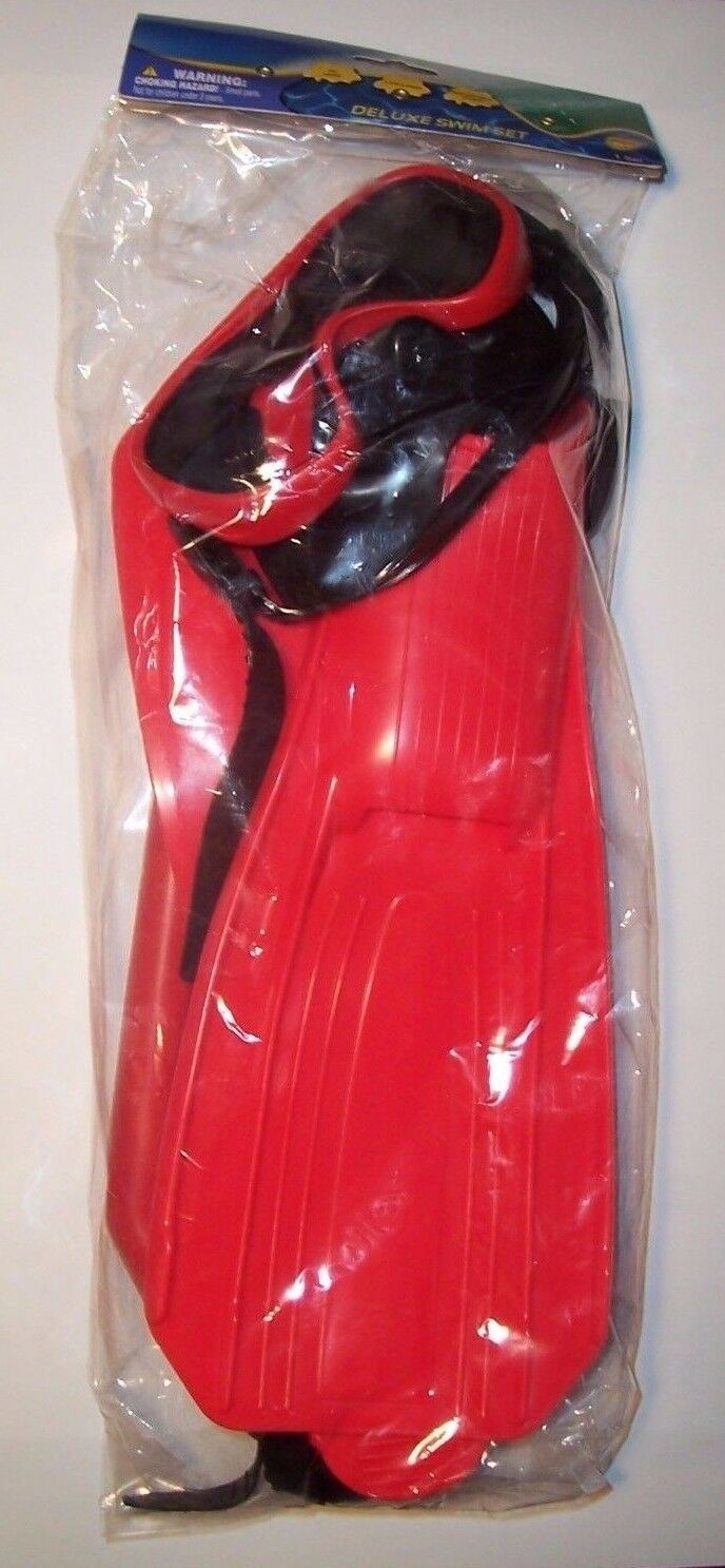 Deluxe Swim Set - Red - Mask, Snorkel and Fins - For Ages 6 Plus