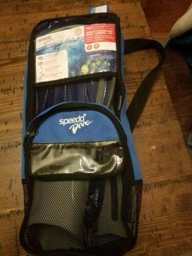 Speedo Dive Set Hydroscope Mask Snorkel Fins Adult  Large /XL Blue with Bag