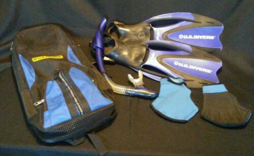 U.S. Divers Snorkel and Fin Set w/ Webbed Gloves & Bag - Youth or Small Adult