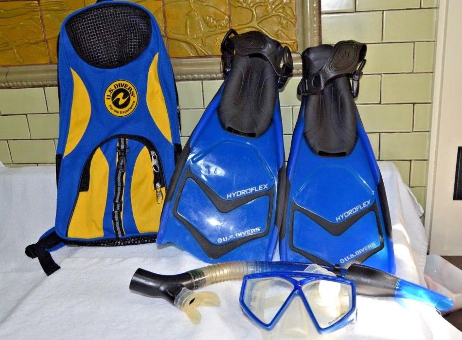 Hydroflex U.S, Divers Set Mask +Trek Fins + Snorkel + SML Bag Blue/Yellow 10-13