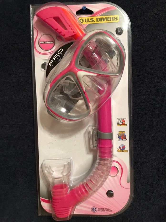 U.S. DIVERS SNORKEL AND GOGGLE SET - WOMEN - PINK - ONE SIZE FITS ALL - NEW