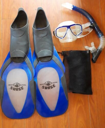 Body Glove Surge Flippers Snorkel, Mask, bag Scuba Diving Size 12-13