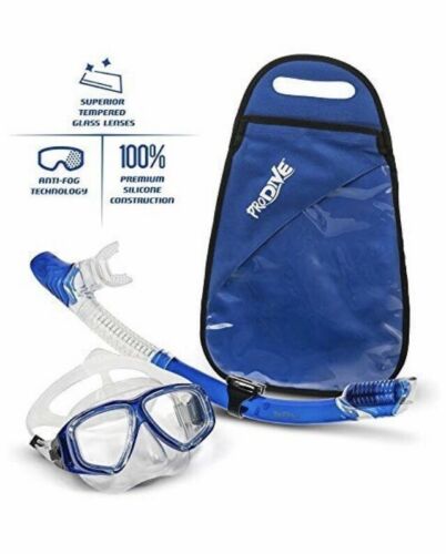 ProDive Premium Dry Top Snorkel Set Impact Resistant Tempered Glass Diving Mask