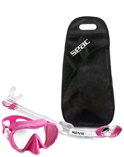 Seac Frameless Scuba Snorkeling Freediving Mask Dry Snorkel Set Pink