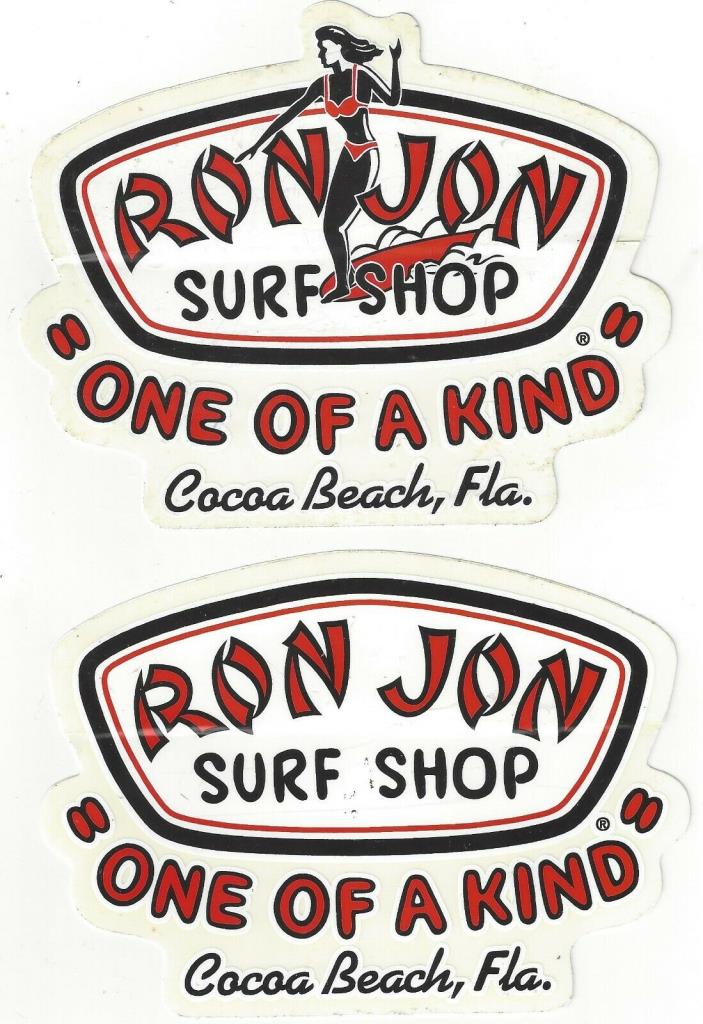 2 RON JON COCOA BEACH SURF FLORIDA SHOP DECALS 4 SURFER SURFING COINS TOKENS LOT