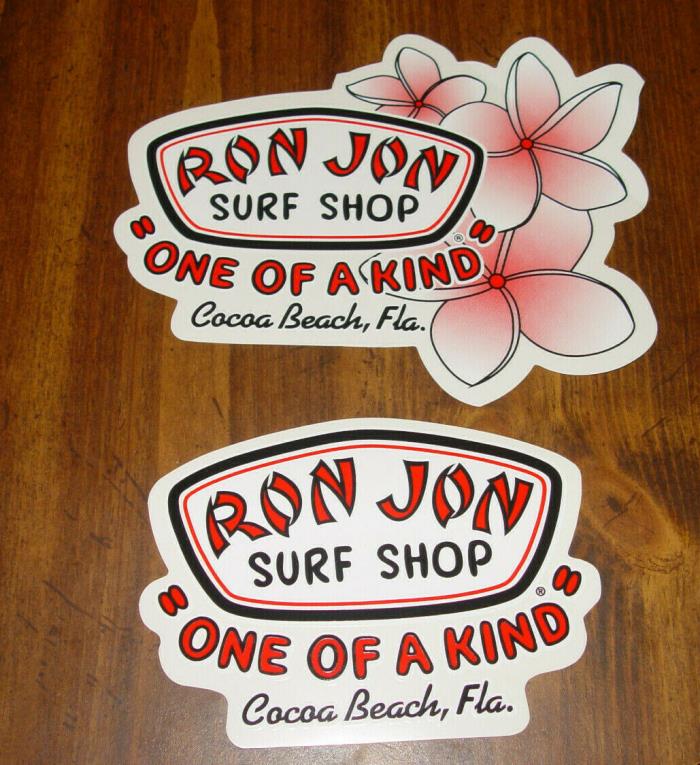 2 RON JON Surf Shop Stickers Decal Surfing Cocoa Beach 'One of a Kind' & Flower