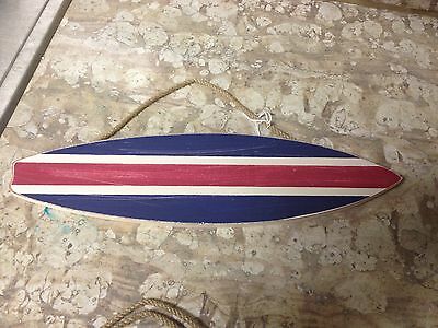 NEW Horizontal Stripe Surfboard Tropical Beach Surfing Wood Sign w/ Rope Hanger