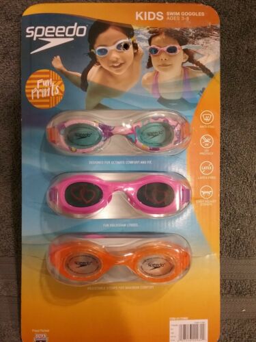 Speedo Kids Swim Goggles 3 Pack Fun Prints AGE 3-8 Orange Pink new unused sealed