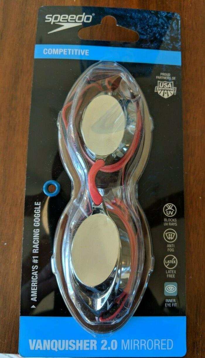 Speedo Vanquisher 2.0 Mirrored Swim Goggle, Red, One Size