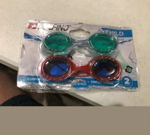 Dolfino Child Swim Goggles 2 pack Green & Red Brand NEW UV 100%