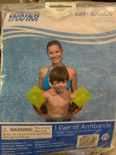 Brand New Open Water Swim Fabric Arm Bands  Green Ages 3-6 Kids Swimming Pool