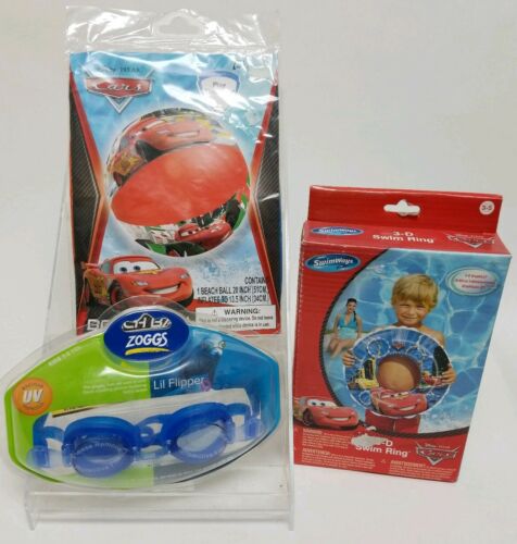 Disney Cars Swim Set, Beach Ball, Swim Ring And Zoggs Goggles, ages 3-5