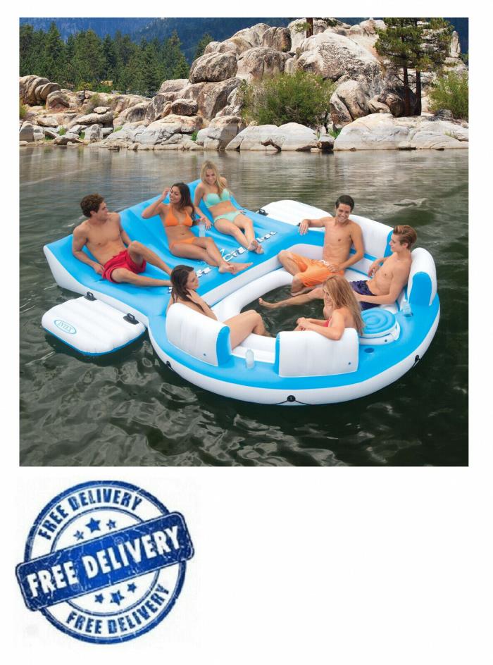 Island Raft Inflatable Floating Relaxation Backrests Cooler Lake Pool 7 Person