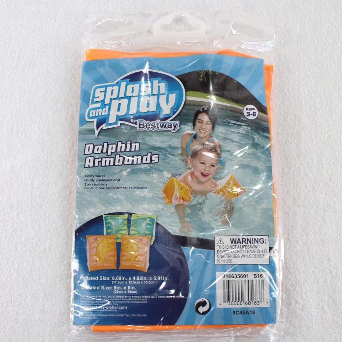 Splash and Play Inflatable Armbands Orange Dolphins Swimming Swim Pool Floaties