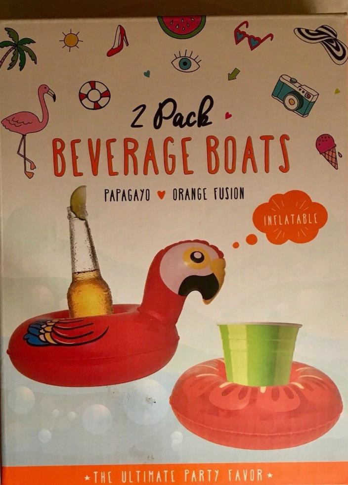 Beverage Boats Macaw Parrot Bird Drink Holder 2-Pk Orange Pool Floats Inflatable